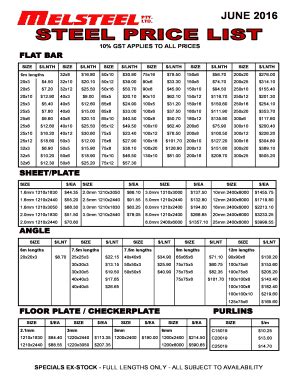 surdex steel price list.